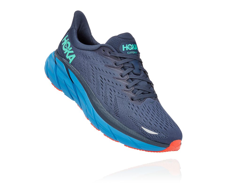 Outer Space / Vallarta Blue Hoka One One Clifton 8 Men's Road Running Shoes | ZN8396170